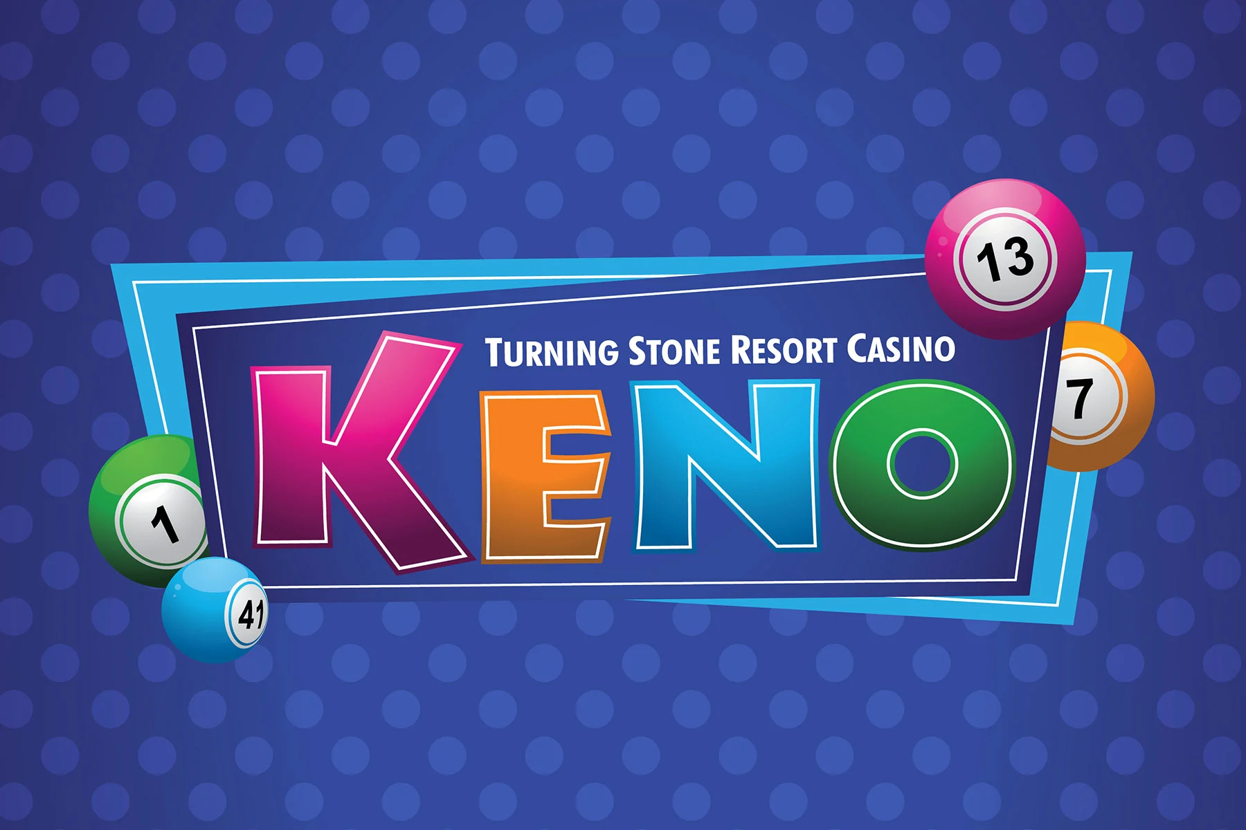 Turning Stone Resort Casino Keno icon, blue, with keno ball numbers in background