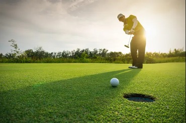 golfer sinks a putt 