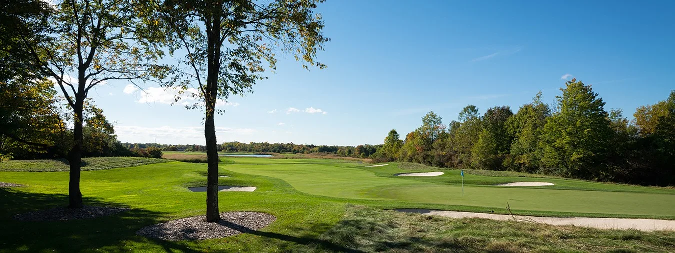 Panoramic view of Kaluhyat - an award winning  golf course in bright sunlight at Turning Stone Resort Casino