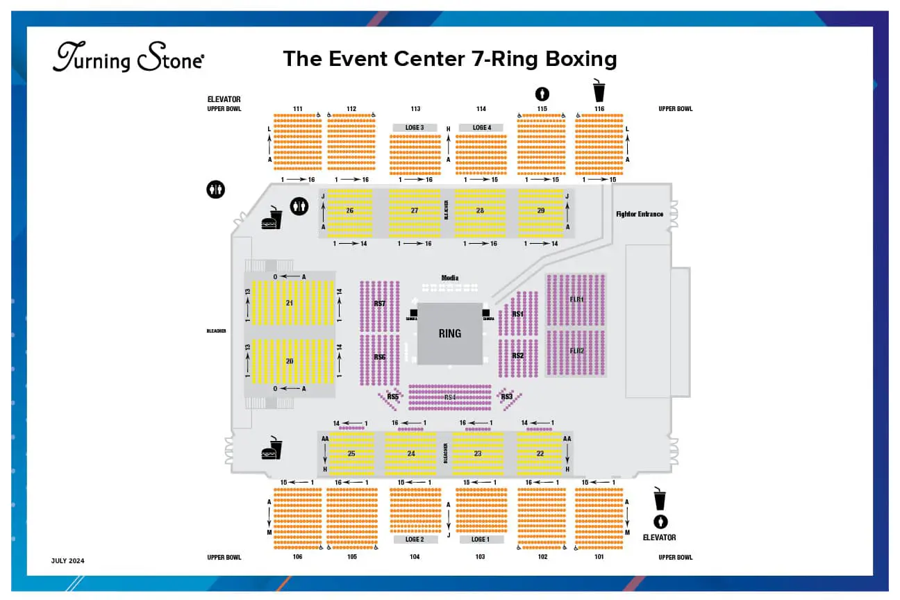 Turning Stone Event Center Fully Seated 6 Ring Boxing Seating Chart