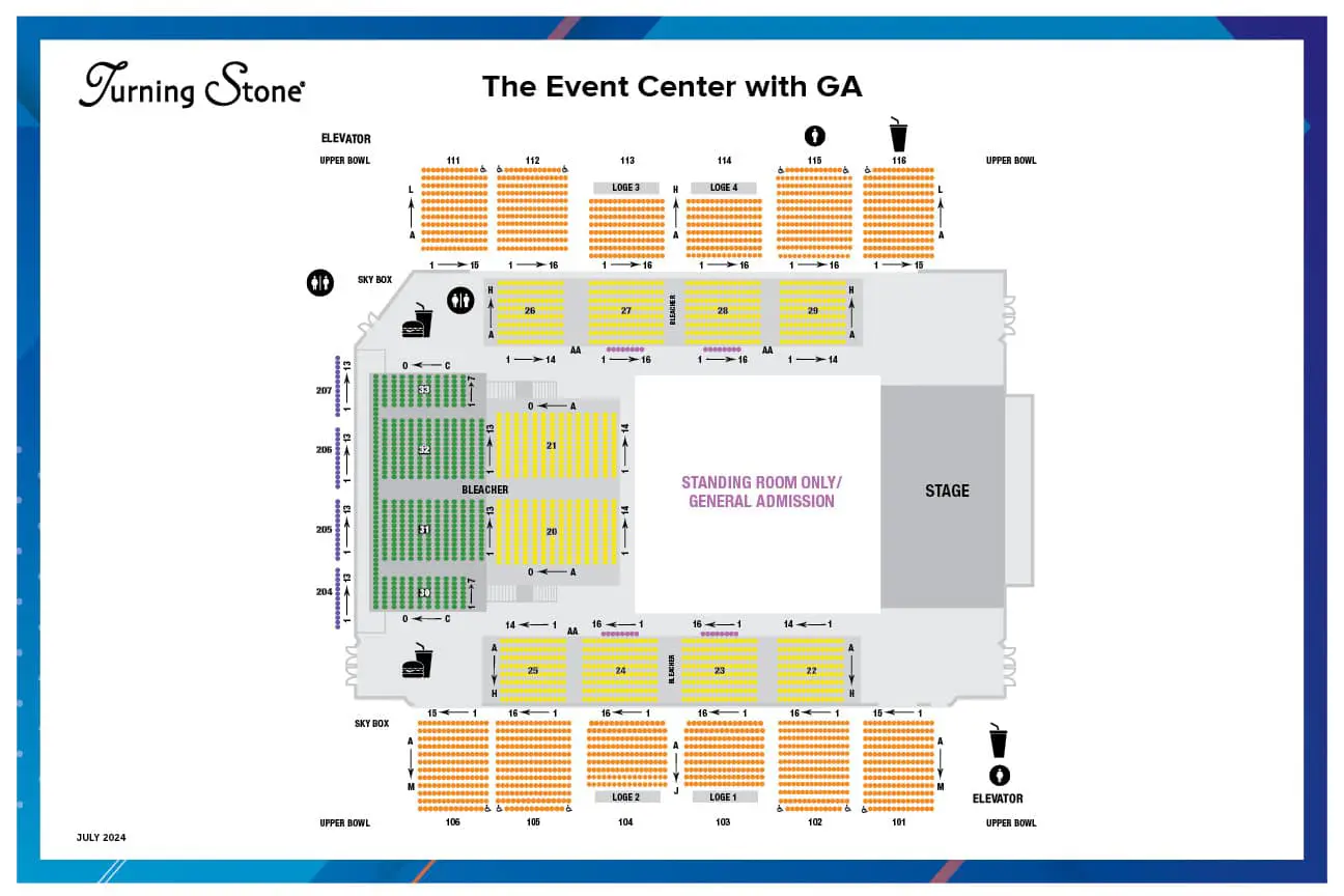 Turning Stone Event Center Full House with General Admission Floor Seating Chart