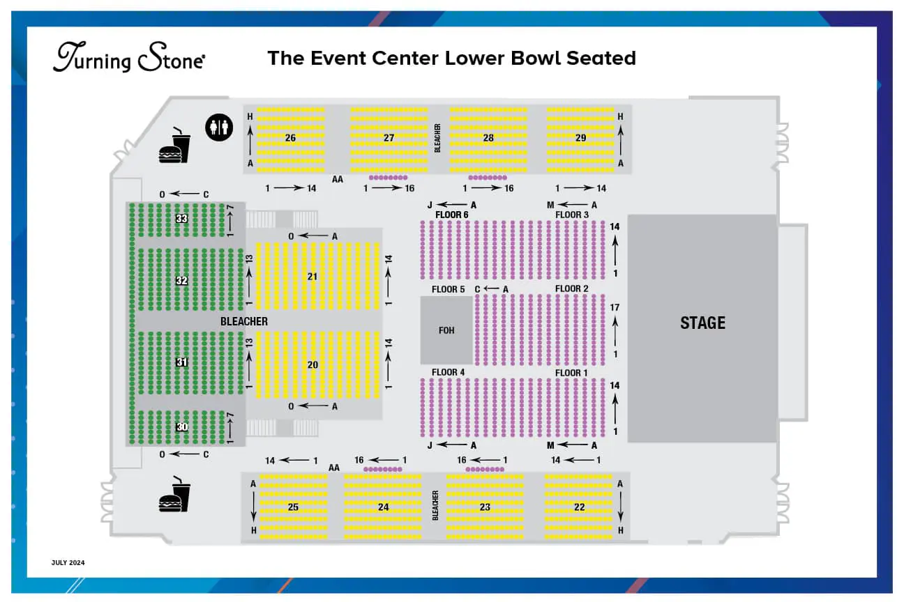 Turning Stone Event Center Seating Chart, Lower Bowl Only - Fully Seated