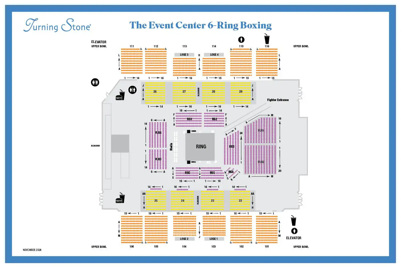 Turning Stone Event Center Fully Seated 6 Ring Boxing Seating Chart