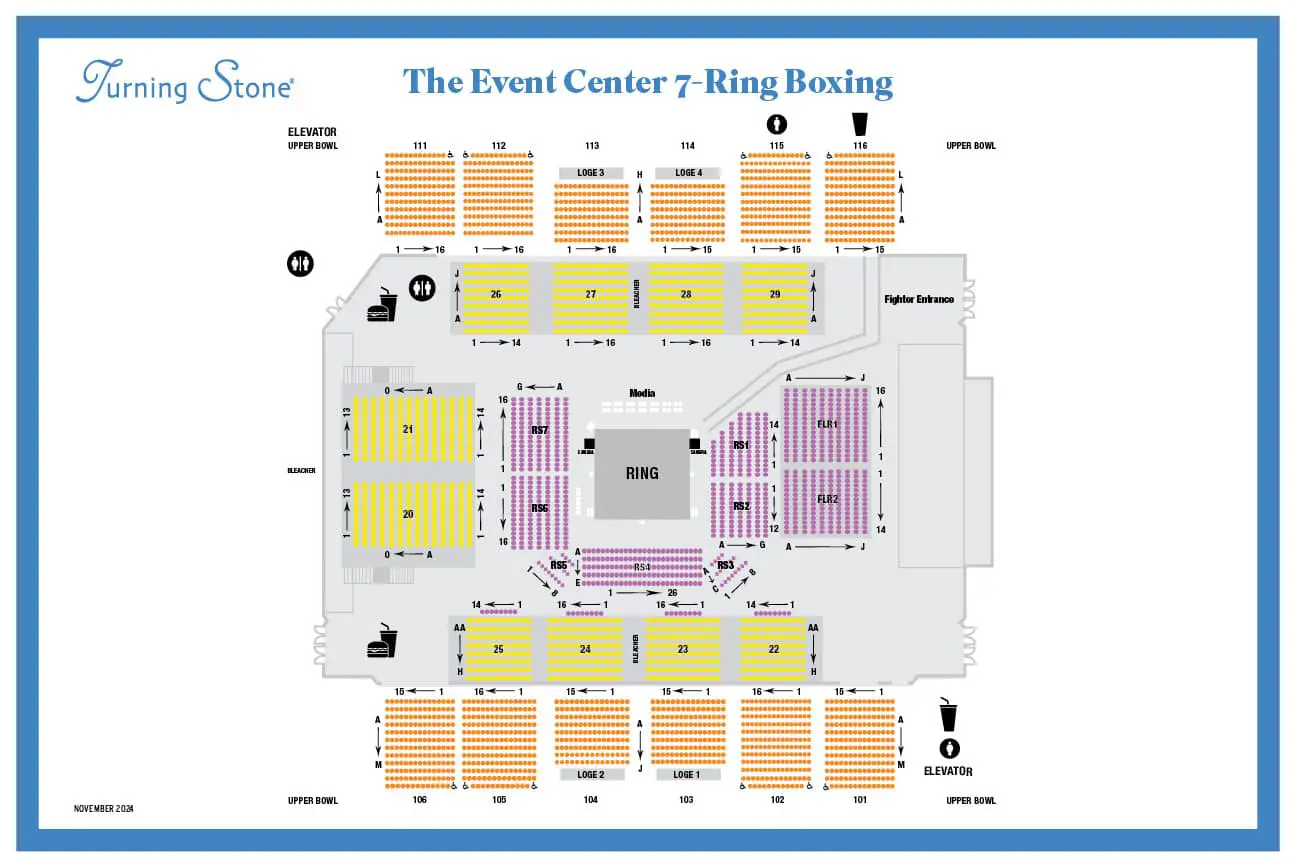 Turning Stone Event Center Fully Seated 7 Ring Boxing Seating Chart