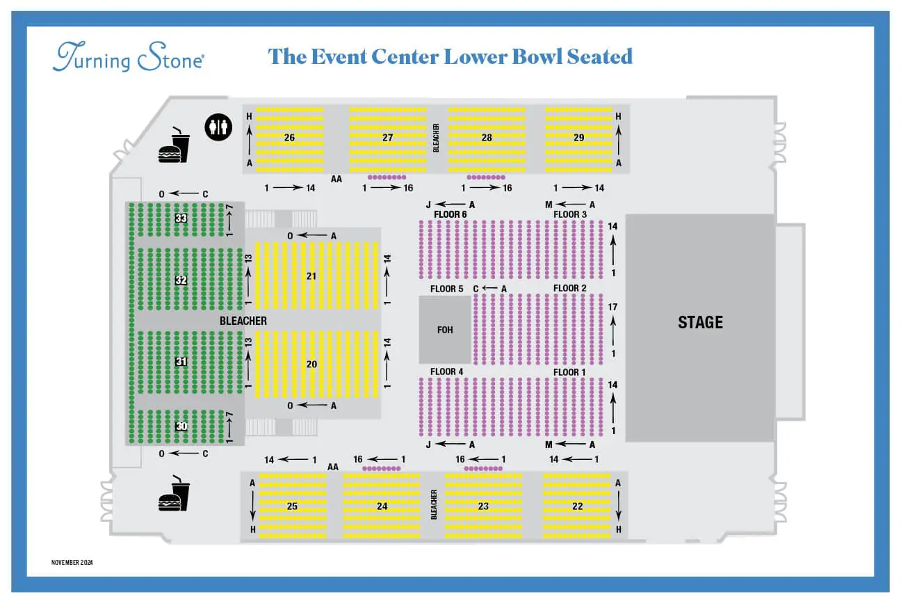 Turning Stone Event Center Seating Chart, Lower Bowl Only - Fully Seated