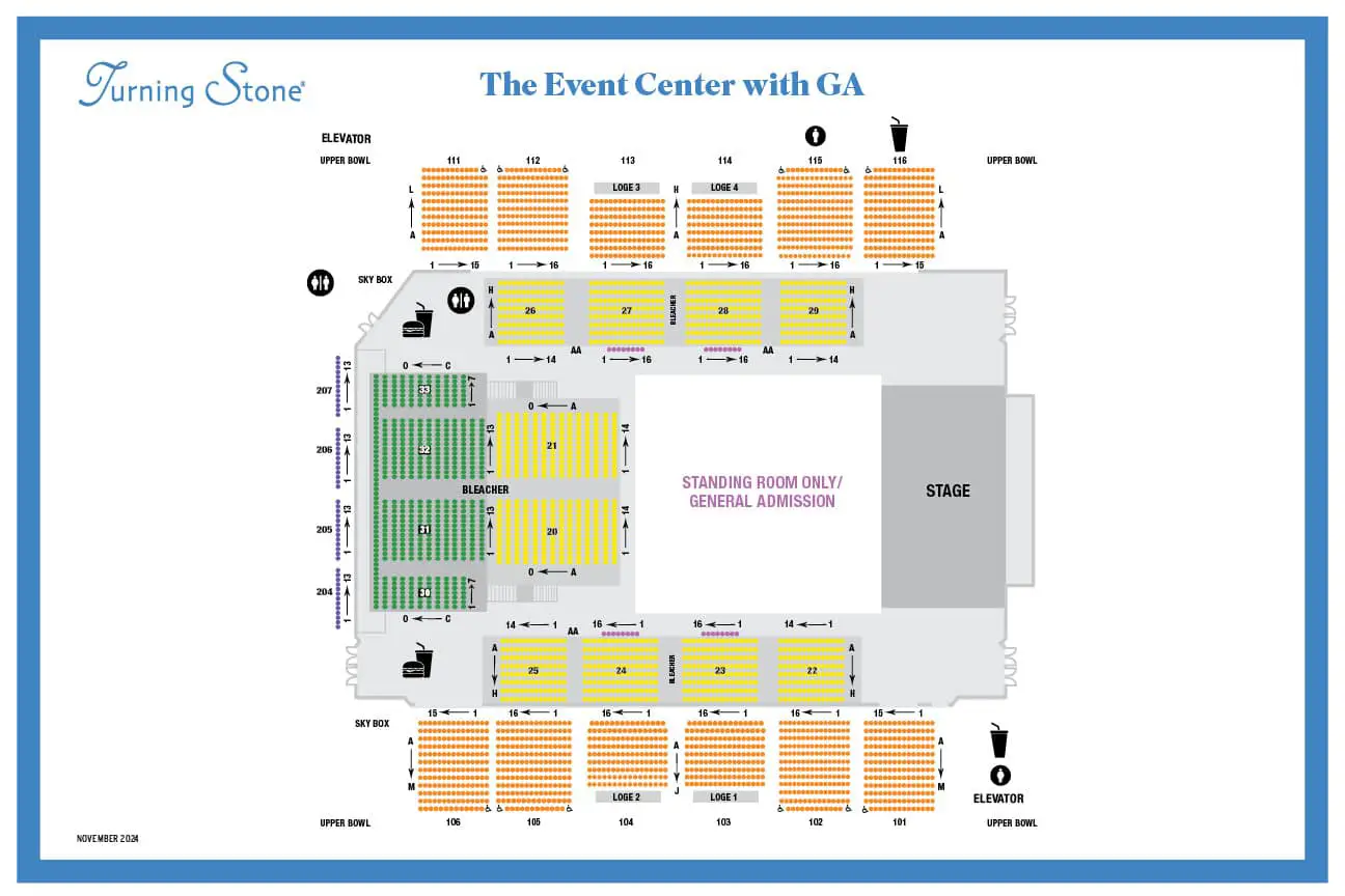 Turning Stone Event Center Full House with General Admission Floor Seating Chart